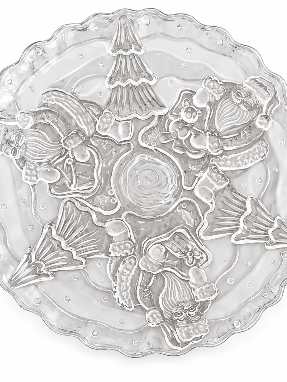Clear Glass Holiday Serving Plate - Decorative Santa Tree Design
